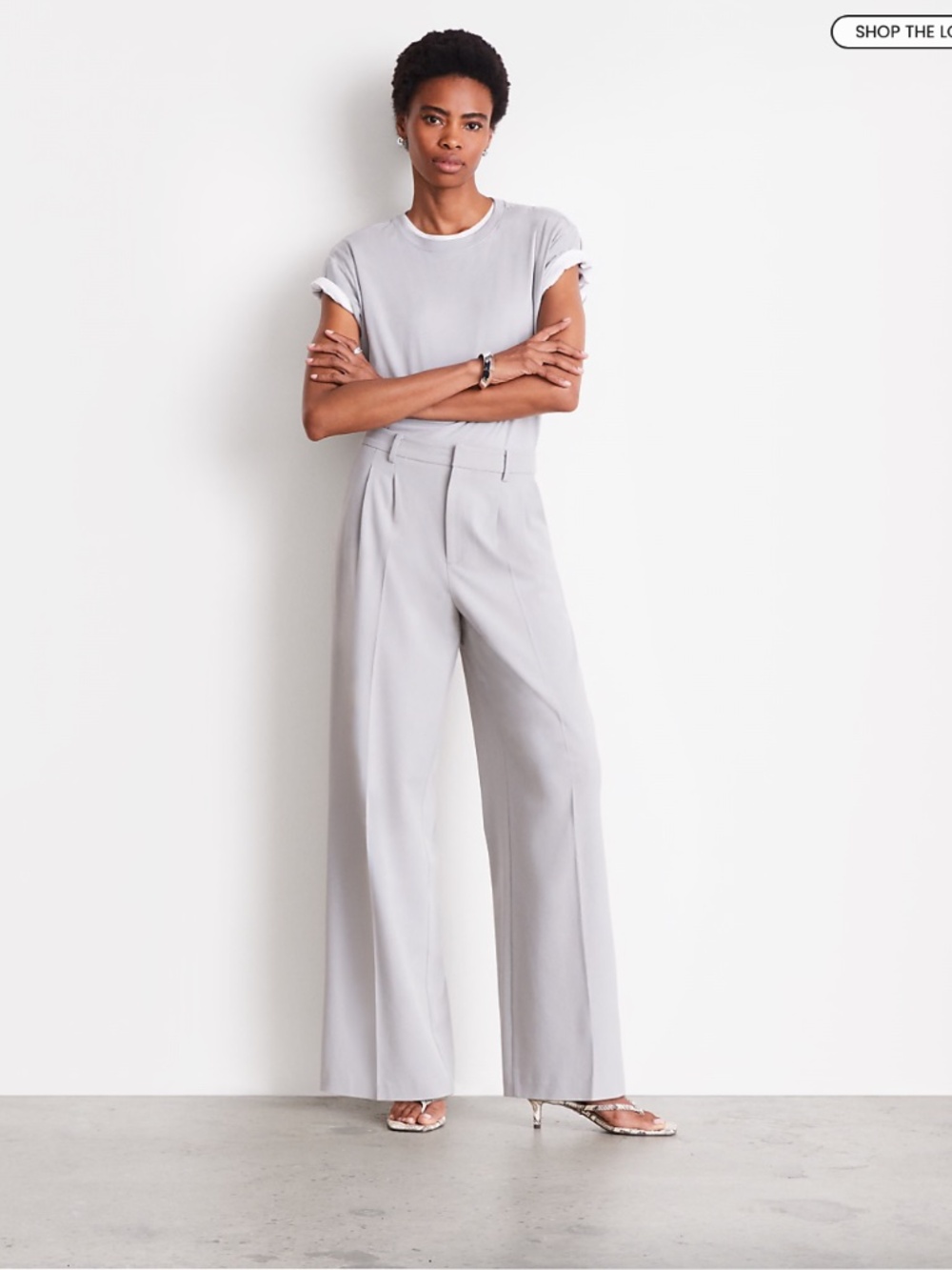 NWT Loft Versa Seasonless Stretch Double Pleat Wide Leg Pants Grey